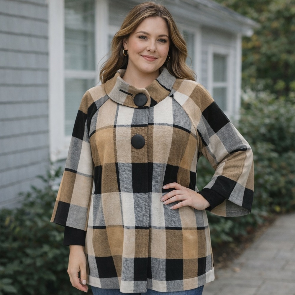 Joseph Ribkoff Plaid Buffalo Check 2 Button Coat Jacket Size 8